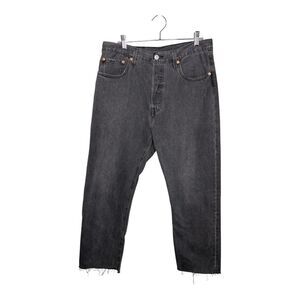 Levi's 501 Jeans Black Button Fly Frayed Hem Ankle High Rise Size 31x26 Waist 31